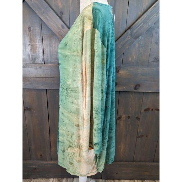 Liz & Me Blouse Top Women's 2X Artwork Green Floral Glitter embellished - Picture 3 of 10